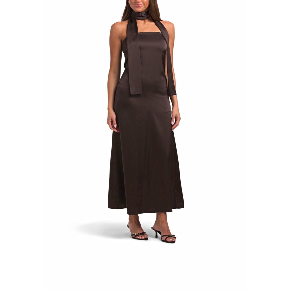House of Harlow 1960 Brown Satin Strapless Maxi Dress Scarf Size XL  Wear 3 Ways
